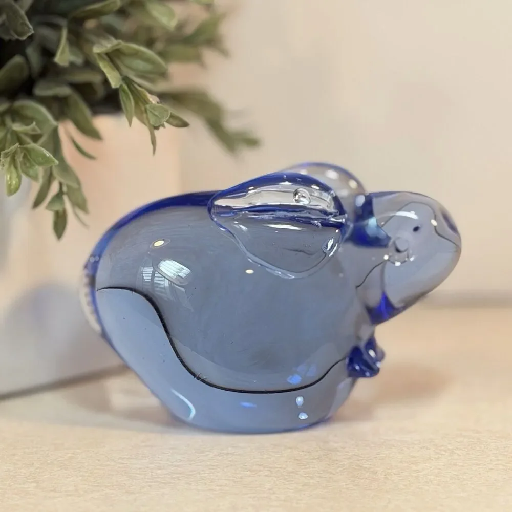 Pier 1 Blue Art Glass Bunny Rabbit Figurine Paperweight 6